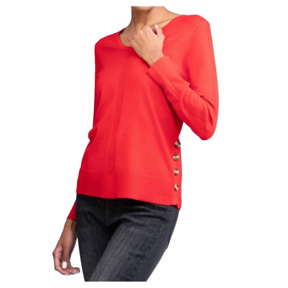 NEW ALISON SHERI v-neck side-button knit sweater in red
